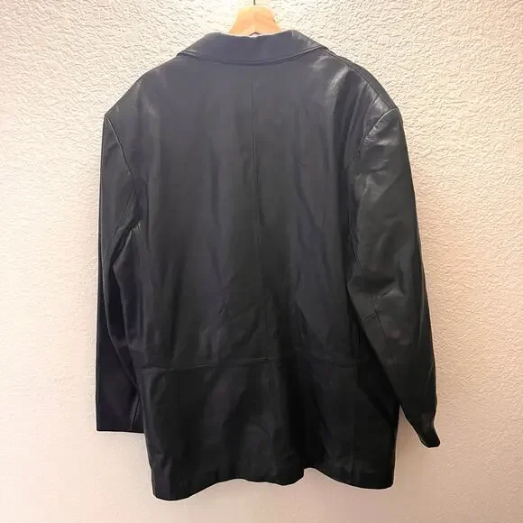 Wilsons Leather Car Coat Mens L Black 3 Button Blazer Jacket 90s Classic Vtg - Picture 4 of 10